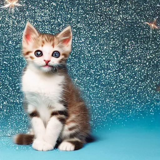 Prompt: kitten bathing itself with a glitter explosion, 8k,award winning photo