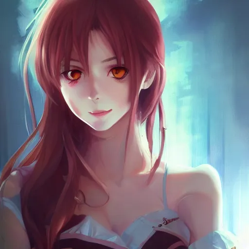 Image similar to anime portrait of Ana dal armas as an anime girl by Stanley Artgerm Lau, WLOP, Rossdraws, James Jean, Andrei Riabovitchev, Marc Simonetti, and Sakimichan, trending on artstation