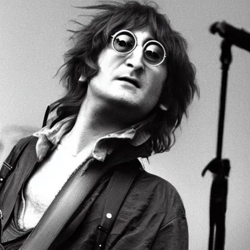 Image similar to John Lennon in a punk band, HD, high resolution, hyper realistic, 4k, intricate detail