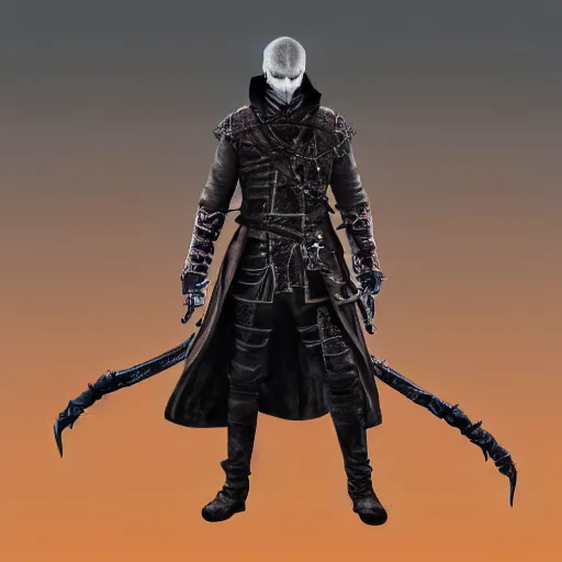 Prompt: Full body profile of Male Victorian Gothic Ninja, hd, intricate, bloodborne, 8k, digital art