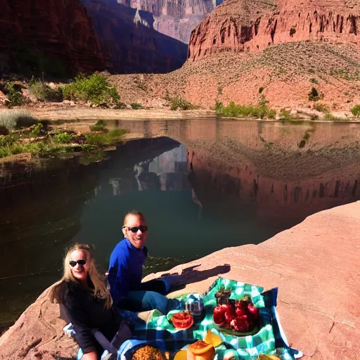 Image similar to im sitting at the bottom of the grand canyon having a picnic, photograph, 8 k, award winning