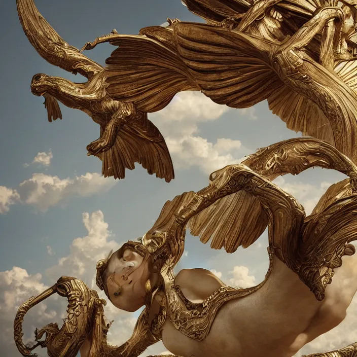 Image similar to minimal modernist bauhaus jeff koons style neverending story winged sphinx, ultra realistic, concept art, intricate details, serious, highly detailed, photorealistic, octane render, 8 k, unreal engine, art by todd mcfarlane and artgerm and greg rutkowski and alphonse mucha