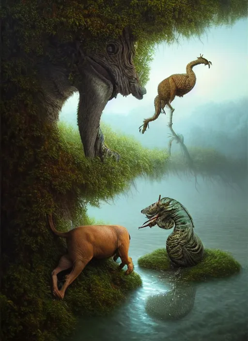 Image similar to a hyper-detailed 3d render like a Oil painting of Nature witnessing itself through all animals, surrealism!!!!! surreal concept art, lifelike, photorealistic, digital painting, aesthetic, smooth, sharp focus, Artstation HD, by Greg Rutkowski, Chris Tulloch McCabe, Valentina Remenar and Asher Duran,