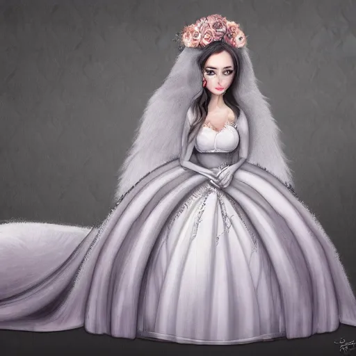 Image similar to a cute chinchilla in a wedding gown, a chinchilla getting married, highly detailed digital painting, 4k