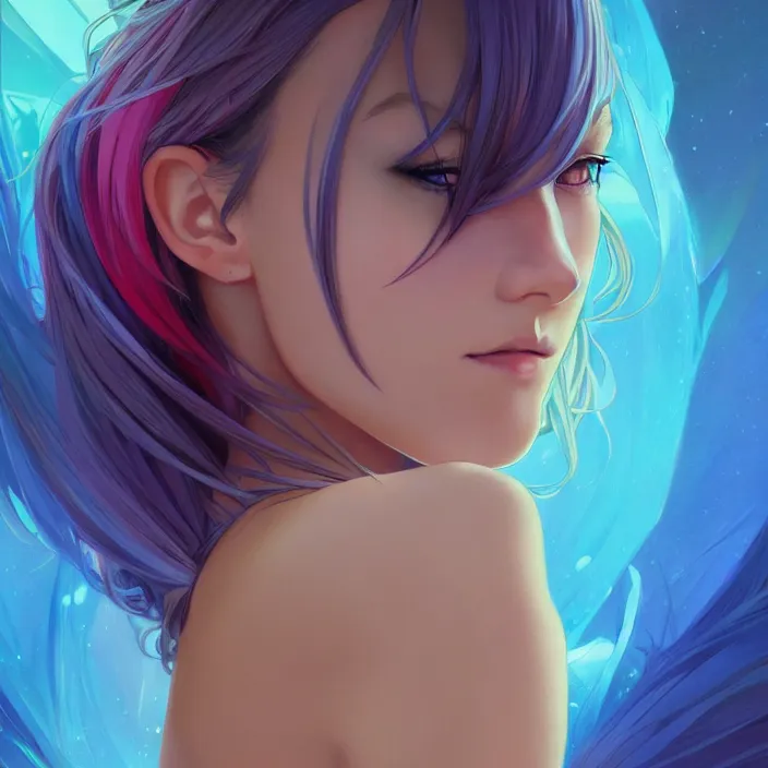 Image similar to full body portrait, a beautiful symmetrical gorgeous anime girl, rainbow hair, attractive, casual, modern, victoria's secret, highly detailed, digital painting, artstation, concept art, smooth, sharp focus, illustration, art by artgerm, greg rutkowski and alphonse mucha, 8 k,