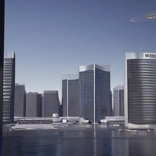 Image similar to archviz of Star Fleet Headquarters in San Francisco of the future, 2409, octane, vray, hyperrealistic