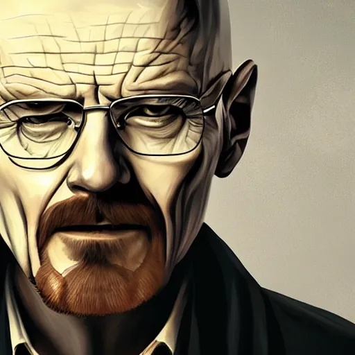 Image similar to walter white as a vampire, detailed digital art, painted by WLOP