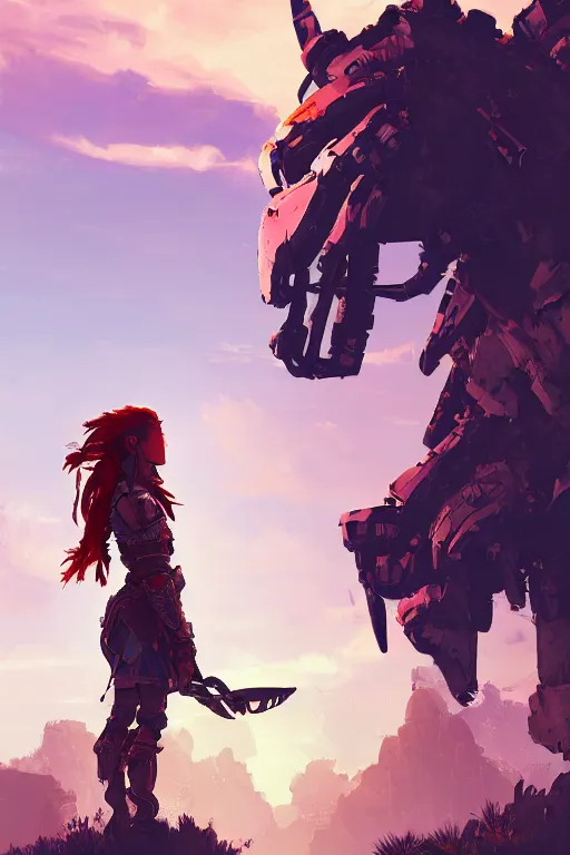 Image similar to combination suit armor aloy horizon forbidden west horizon zero dawn radiating a glowing aura global illumination ray tracing hdr fanart arstation by ian pesty and alena aenami artworks in 4 k tribal robot ninja mask helmet backpack