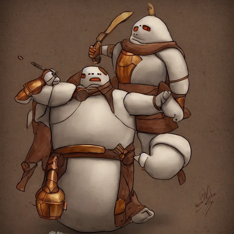 Image similar to a medieval fantasy baymax made out of wood and copper, digital art, trending on artstation