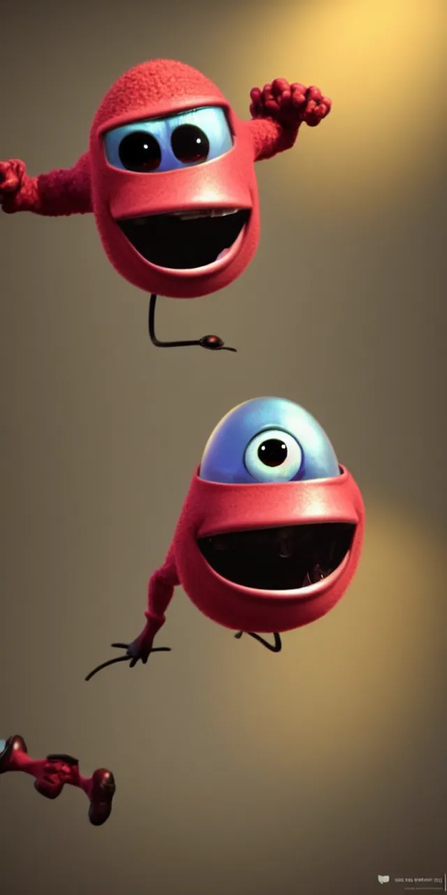 Image similar to a studio photo of an airborne virus as a pixar character. cute and sinister. hyper realistic photo, full color, upscale, 8 k.