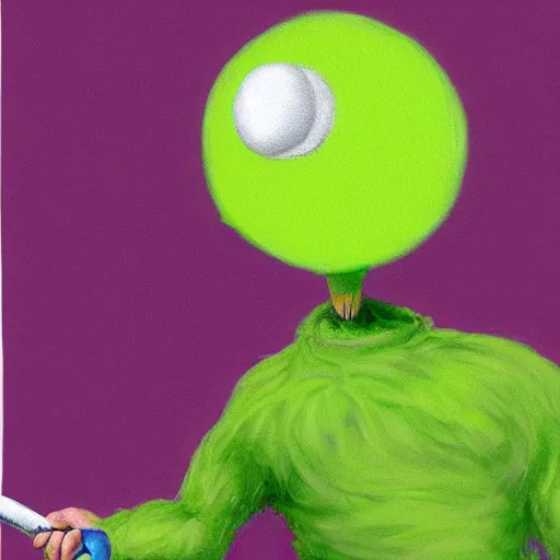 Image similar to a Eminem, marshal Mathers, slim shady tennis ball monster, tennis ball, chalk, digital art, fantasy, magic, trending on artstation, ultra detailed, professional illustration by Basil Gogos