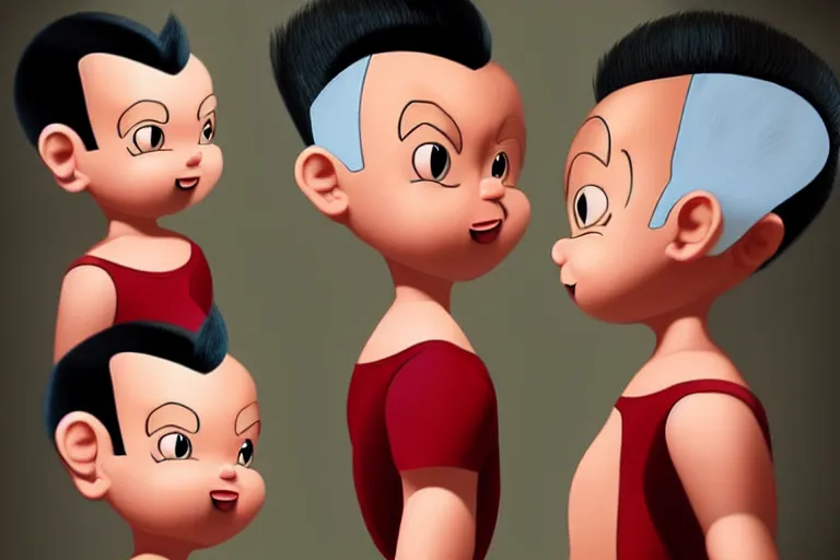 Prompt: a barber struggles to cut the hair of conjoined twins, style of astro boy, trending on artstation