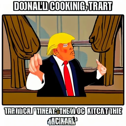 Image similar to Donald Trump cooking im a kitchen