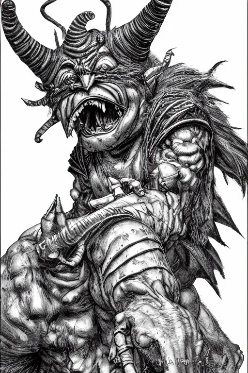 Image similar to hunched troll with a horn on his head, fantasy, highly detailed, digital art, sharp focus, trending on art station, kentaro miura manga art style