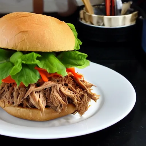 Prompt: pulled pork sandwich in the style of joe fenton