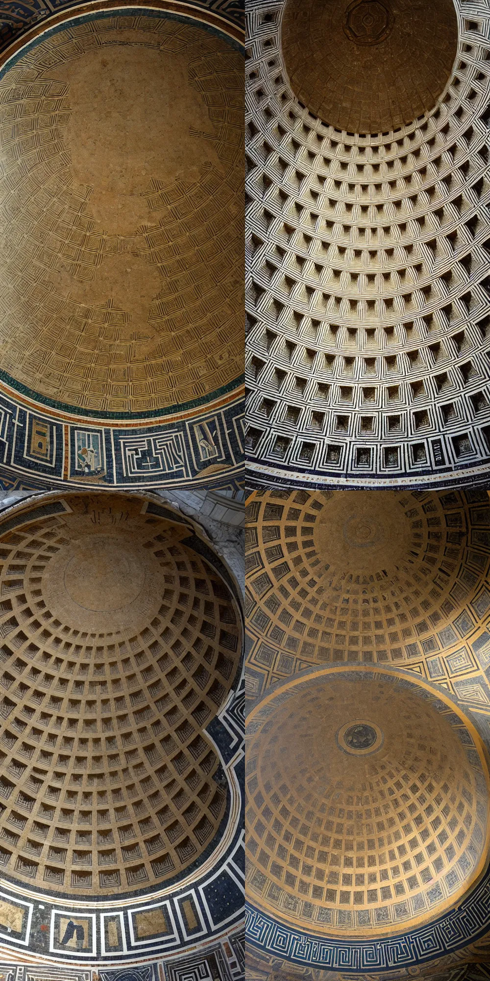 Prompt: roman mosaic of a ufo floating over the pantheon temple in rome