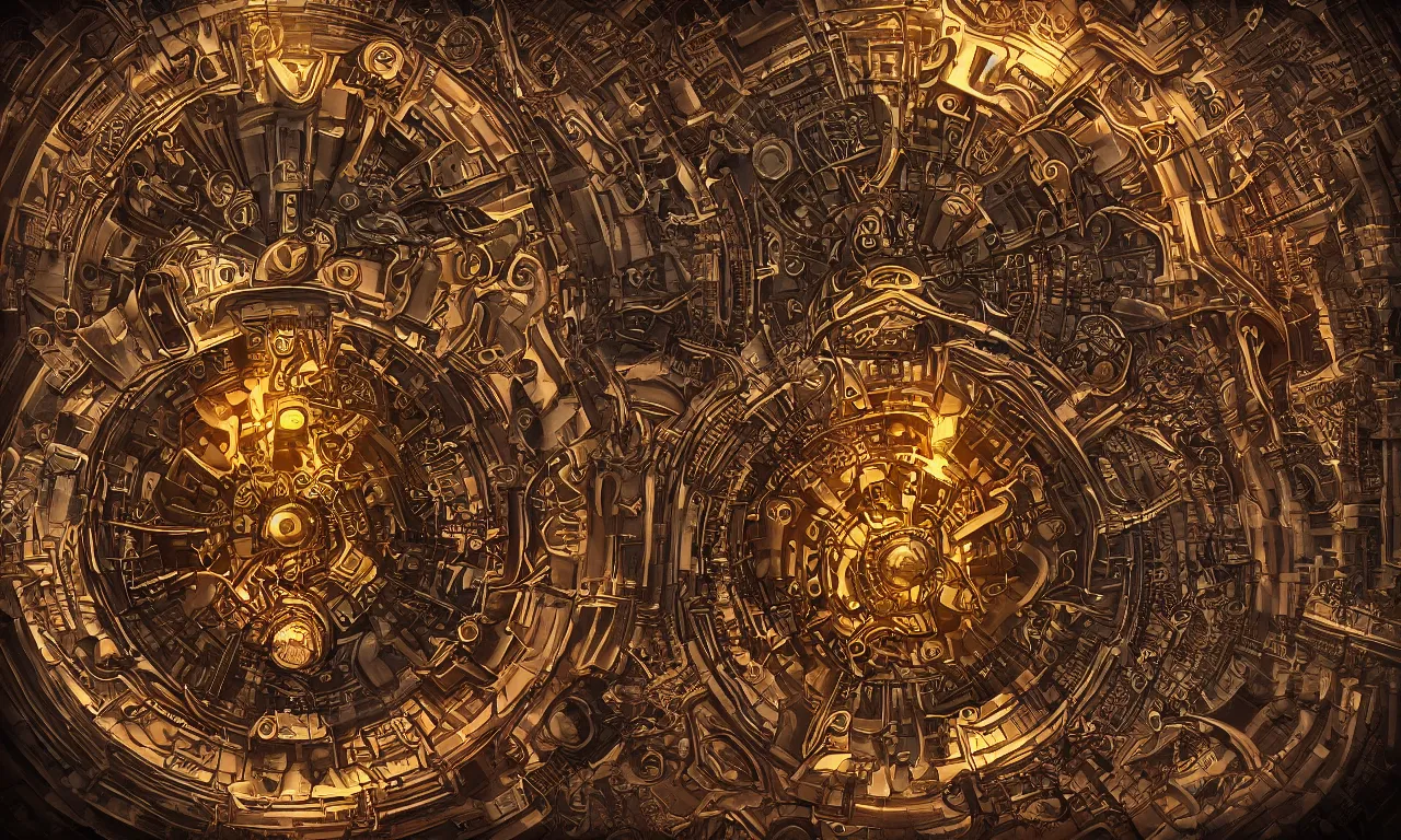 Prompt: steampunk engine laboratory 3 d volume mandala chakra digital color stylized concept substance natural color scheme, global illumination ray tracing hdr fanart arstation by sung choi and eric pfeiffer and gabriel garza and casper konefal