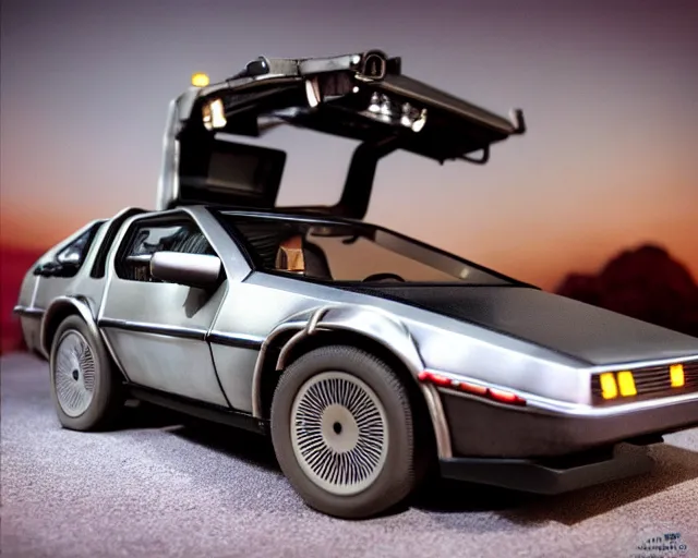 Prompt: fine art studio photo of delorean from bttf, traveling in time, ultra - realistic and intricate, epic lighting