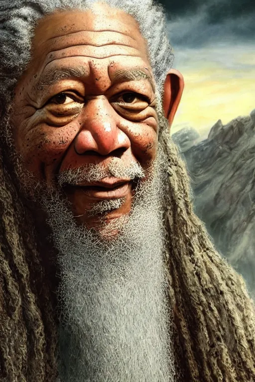 Image similar to morgan freeman starring as gimli in lord of the rings, oil on canvas, intricate, 8 k highly professionally detailed, hdr, cgsociety