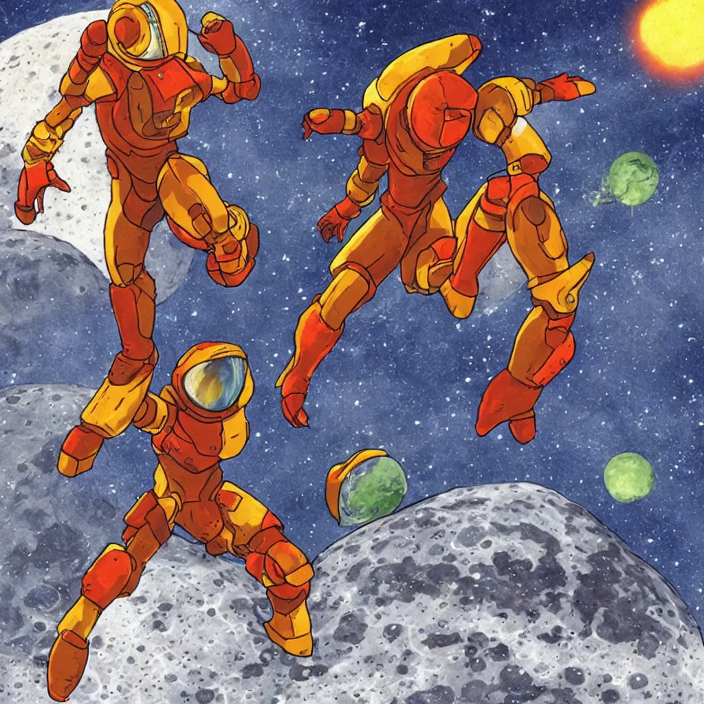 Image similar to Samus Aran walking on the moon