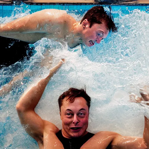 Image similar to Photography of elon musk swimming in a pool surrounded by dollar bills