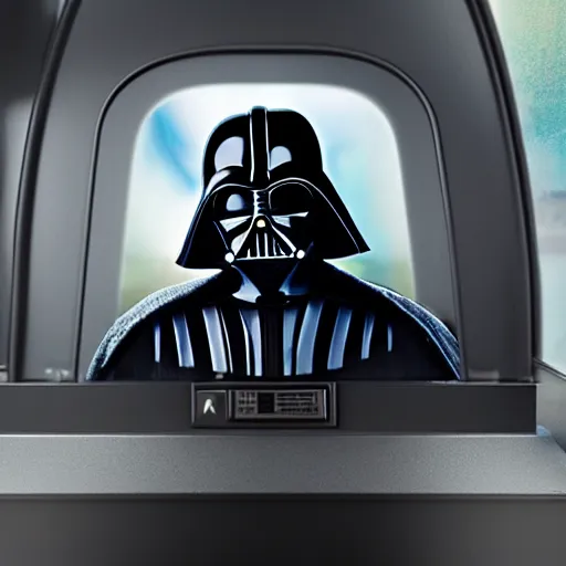 Prompt: Darth Vader taking the bus, photo realistic, award-winning, highly-detailed
