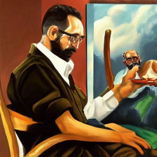 Prompt: Fidel Castro having a joint, painting of Sebastian Murphy