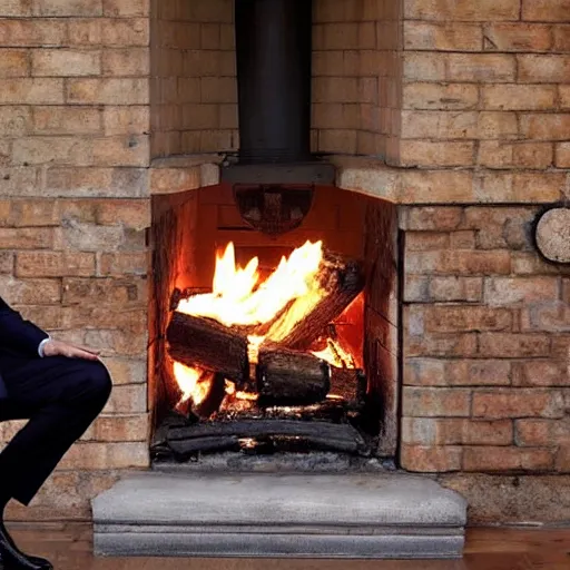 Image similar to vladimir putin in a waistcoat staring at a log fire photograph symmetric