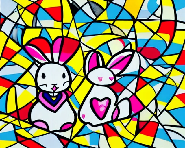 Image similar to a very cute bunny, fine art by romero britto