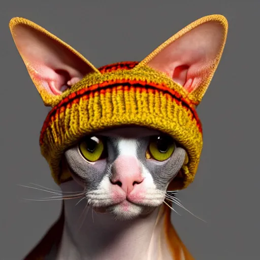 Prompt: sphynx cat with peruvian hat, photograph, trendng on artstation