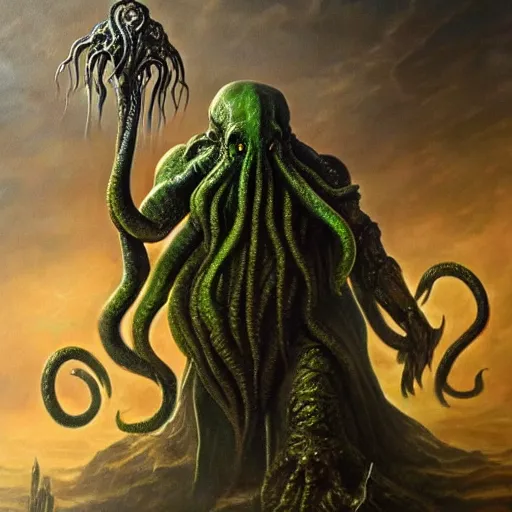 Image similar to Cthulhu, elden ring boss, matte painting, detailed, elden ring, oil on canvas