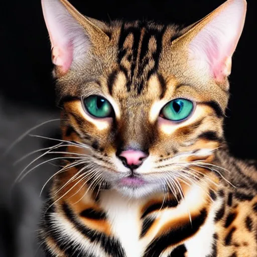 Image similar to bengal cat, adult, beautiful fur, friendly, detailed, photorealistic - i