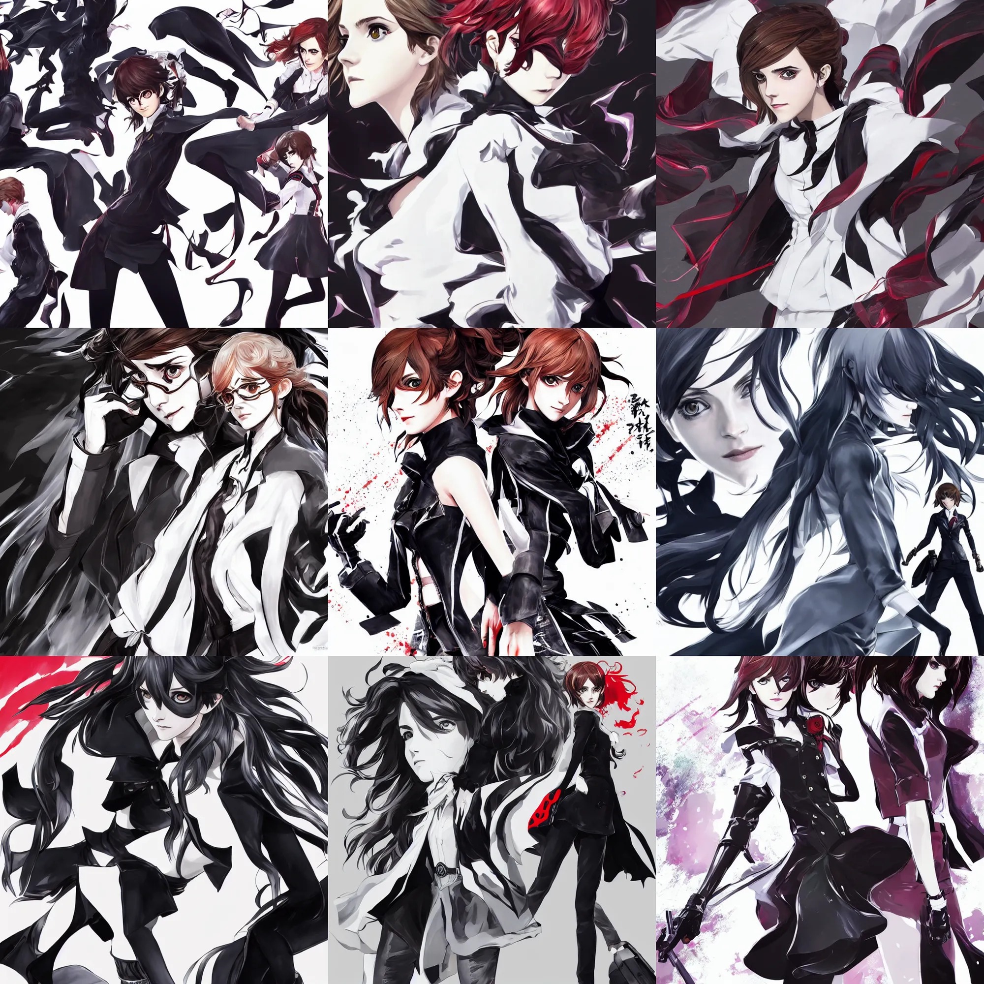 Image similar to concept art of emma watson as a persona 5 character, white background, 4k character illustration by shigenori soejima and masayoshi suto