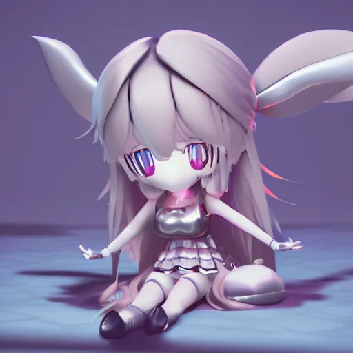 Prompt: cute fumo plush of a metallic reflective girl, video game promo art, global illumination reflectance probe, ssao, chibi anime, magical girl, beach, witch, vray