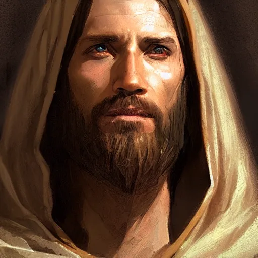 Image similar to jesus christ hiper realistic face, in the greg rutkowski style, king of jewish