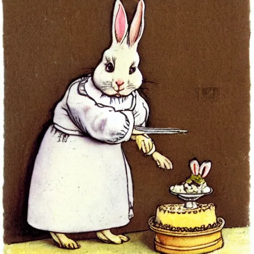 Image similar to a rabbit baking a cake, in the style of Carl Larsson