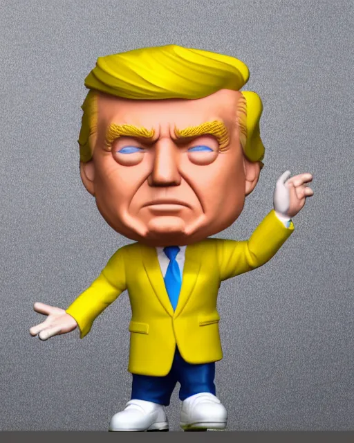 Image similar to full body 3d render of donald trump as a funko pop, studio lighting, white background, blender, trending on artstation, 8k, highly detailed