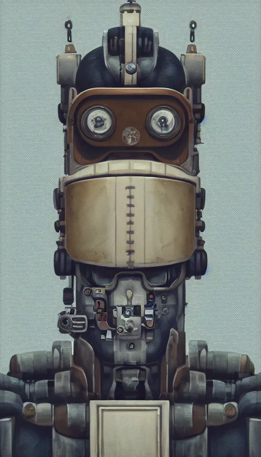 Image similar to a dieselpunk robot, portrait, head and chest only, made of wool, humanoid, sharp focus, james gilleard, cinematic, game art, extremely detailed digital painting