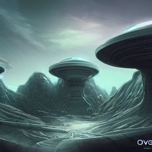 Image similar to the alien world of Overton, sci-fi landscape concept art