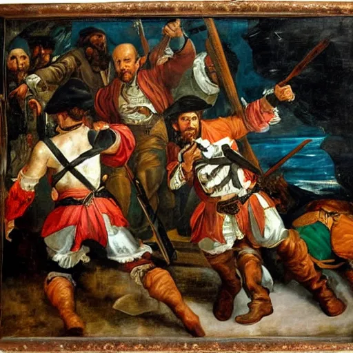 Prompt: painting of ruthless pirates in the Caribbean, Paolo Veronese style