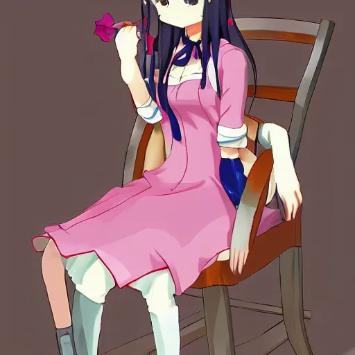 Prompt: anime waifu chair, perfect to sit on, waifu has a big head, pixiv