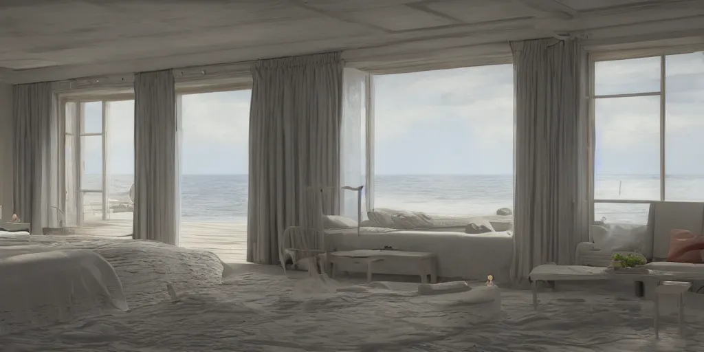 Image similar to rooms by the sea by edward hooper, hyper realistic, octane rendered, 3 d