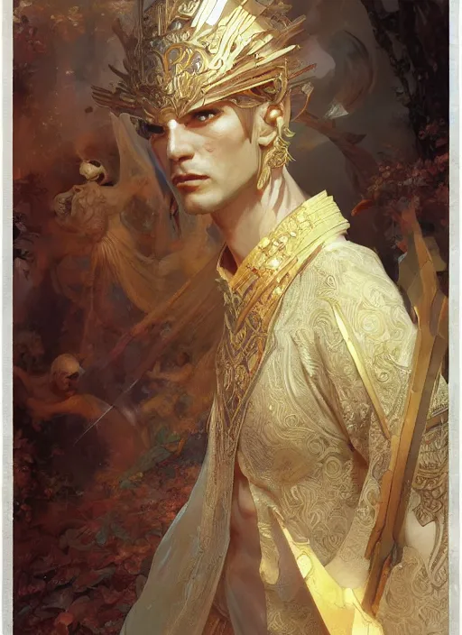 Image similar to xianxia hero, epic, fantasy, orientalist, intricate, elegant, highly detailed, digital painting, artstation, concept art, matte, sharp focus, illustration, art by greg rutkowski and alphonse mucha