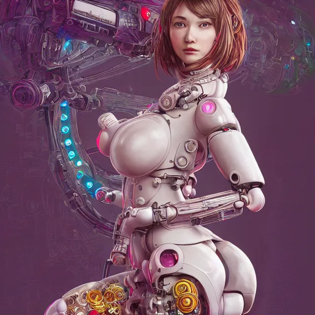 Image similar to the portrait of true neutral semi - colorful female cyborg milk maid as absurdly beautiful, gorgeous, elegant, lactating robot, an ultrafine hyperdetailed illustration by kim jung gi, irakli nadar, intricate linework, bright colors, octopath traveler, final fantasy, unreal engine 5 highly rendered, global illumination, radiant light, detailed and intricate environment