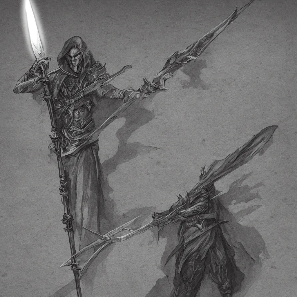 Prompt: longbow manifested from shadow, high detail, fantasy, weapon, shadow magic