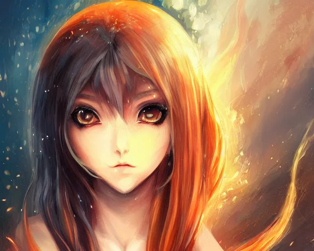 Anime girl with almond-shaped orange eyes that are | Stable Diffusion ...