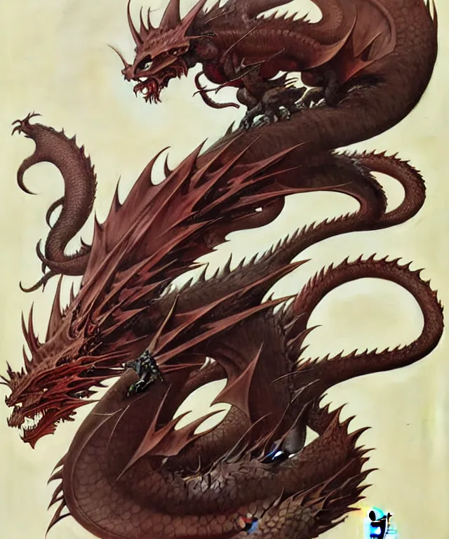 Image similar to japanese style dragon in the style of peter mohrbacher, wayne barlowe, gustav moreau, bussiere, roberto ferri, santiago caruso, luis ricardo falero, austin osman spare,