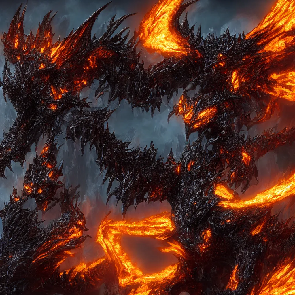 Image similar to 4 k unreal engine render of the deathwing dragon on earth ultra details full body full background digital art