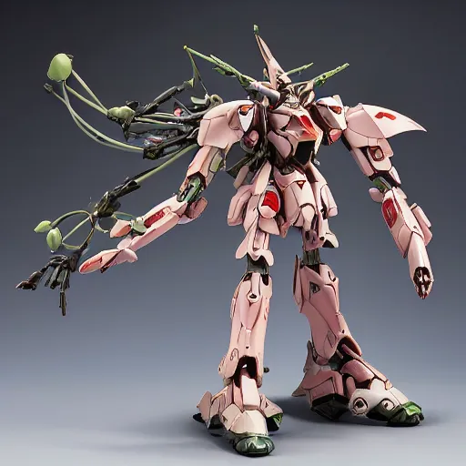 Image similar to futuristic antirrhinum majus mecha snap dragon seed pod body, sepals forming helmet, floral details, antirrhinum, 8 k hd resolution, barbatos gundam with floral inlay, bandai box art, star wars, makoto kobayashi, frank gehry, raymond swanland