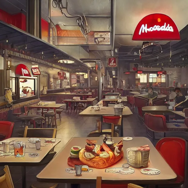 Image similar to a mcdonald's restaurant in hell trending on artstation deviantart pinterest detailed realistic hd 8 k high resolution